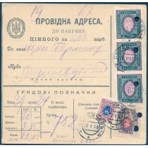 Украина. УНР. Бланк УНР к ценной посылке из Бердичева 22.01.1919.