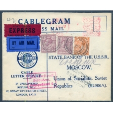 England. Registered air letter sent from London on August 3, 1927.